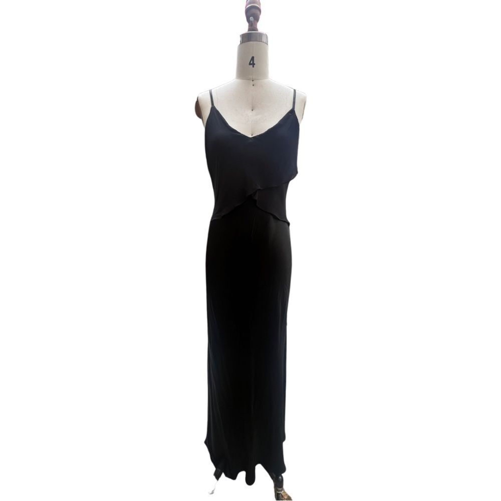 A8 Vintage Emily D Black Maxi Dress with Deep V Back in size large